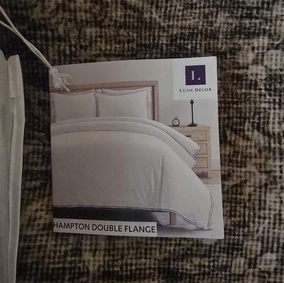 Lush Decor Hampton Embroidered Edge Cotton 3 Piece Duvet Cover Set King B&W - Picture 7 of 11